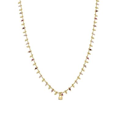 Collar luxenter chapado con candado <BR>Collar con bolitas de colores y un colgante de candado<BR>Fabricado en plata chapada