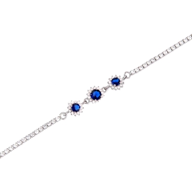 <STRONG>Pulsera plata mujer</STRONG> tres circonitas azules. <STRONG>Pulsera</STRONG> para <STRONG>mujer</STRONG> fabricada en <