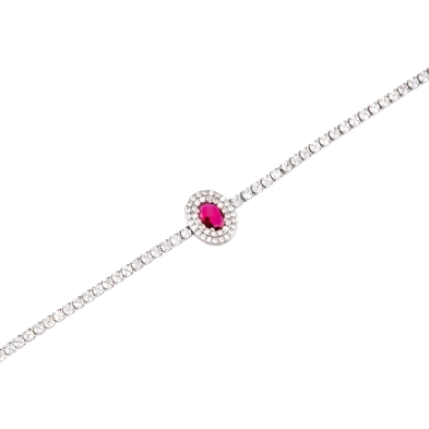 <STRONG>Pulsera mujer plata</STRONG> circonitas blancas y roja. <STRONG>Pulse</STRONG>ra para<STRONG> mujer</STRONG> fabricada e