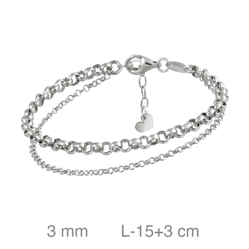 <STRONG>Pulsera</STRONG> doble cadena rolo <STRONG>plata mujer</STRONG>. <STRONG>Pulsera</STRONG> de<STRONG> mujer</STRONG> fabr