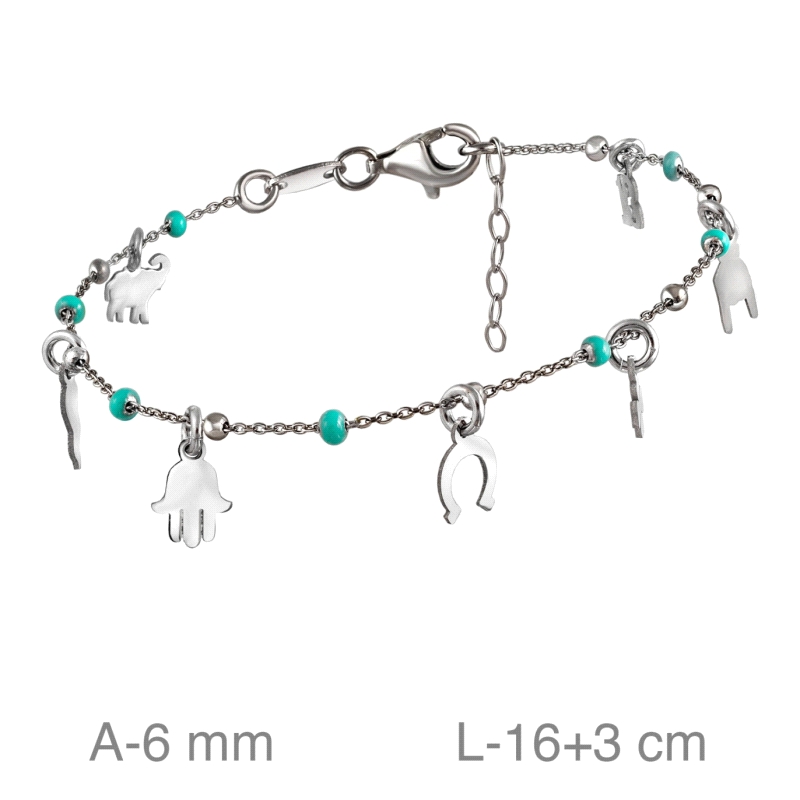 <STRONG>Pulsera plata mujer</STRONG> con fetiches de la <STRONG>suerte</STRONG>. <STRONG>Pulsera</STRONG> de <STRONG>mujer</STRO