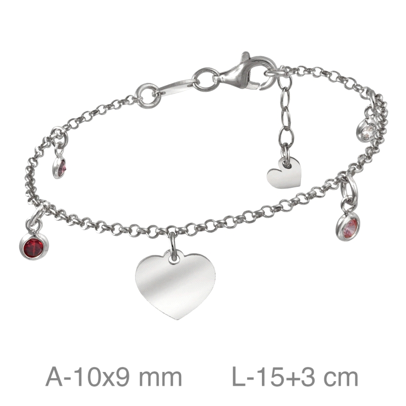 <STRONG>Pulsera</STRONG> corazón <STRONG>plata mujer</STRONG>. <STRONG>Pulsera</STRONG> con corazon liso y circonitas de colores