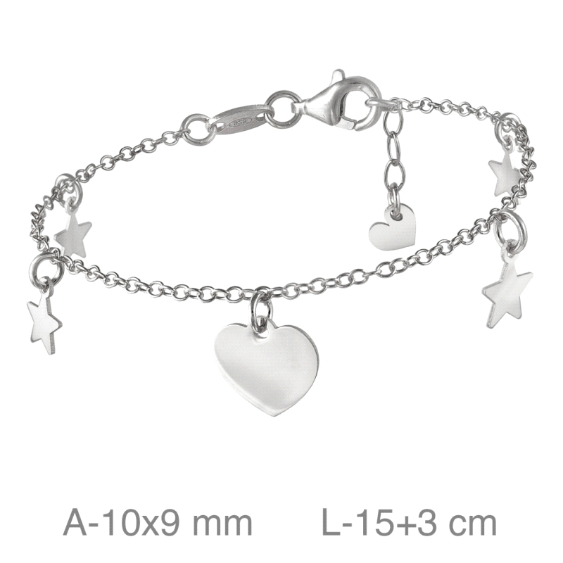 <STRONG>Pulsera plata</STRONG> corazón y estrellas <STRONG>mujer</STRONG>. <STRONG>Pulsera</STRONG> para <STRONG>mujer</STRONG> 