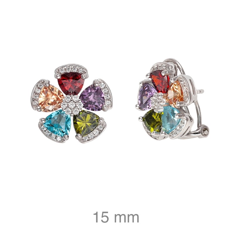 <STRONG>Pendiente plata mujer</STRONG> flor multicolor. <STRONG>Pendiente</STRONG> para <STRONG>mujer</STRONG> de <STRONG>plata<