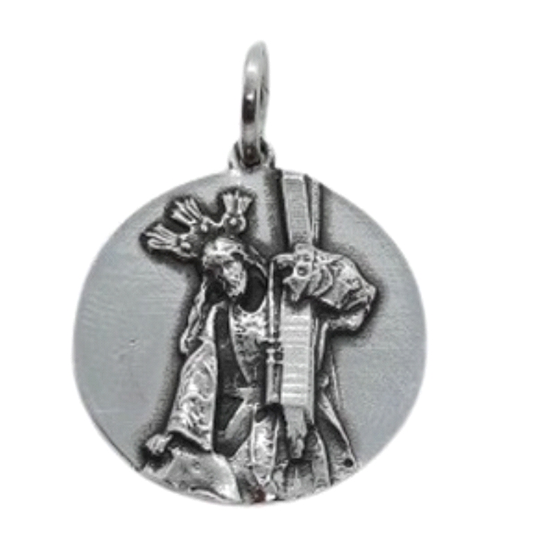 Medalla&nbsp;Cristo de la misericordia, llamado en Málaga El Chiquito.<BR>Fabricada en plata de 1ª Ley. Tamaño 17 mm.