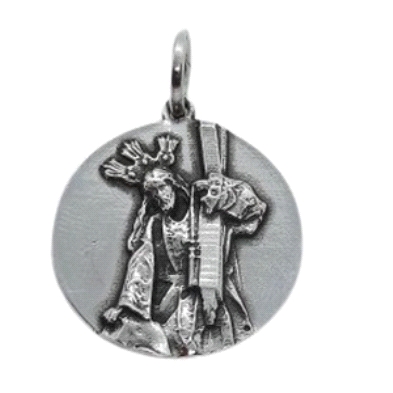 Medalla&nbsp;Cristo de la misericordia, llamado en Málaga El Chiquito.<BR>Fabricada en plata de 1ª Ley. Tamaño 17 mm.