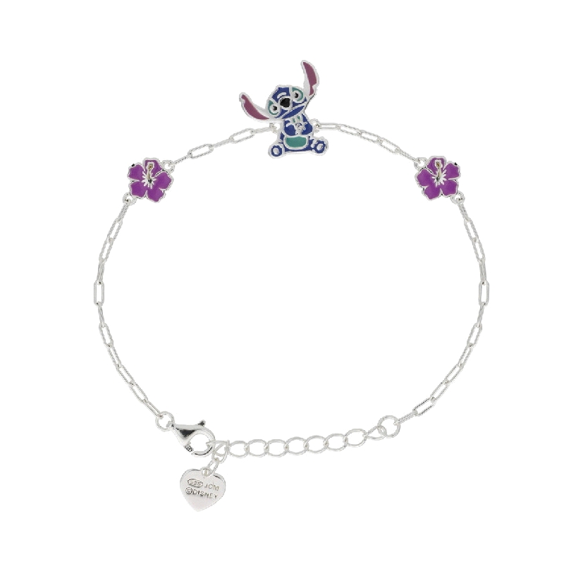 <STRONG>Pulsera Disney plata Stitch</STRONG> plata con flores <STRONG>BS00095S3-65.CS</STRONG>. <STRONG>Pulsera</STRONG> para ni