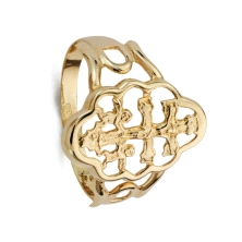 Anillo para mujer con la cruz de carabaca.<BR>Tamaño del&nbsp;cerco que rodea a la cruz&nbsp;18x12 mm.<BR>Fabricado en oro de 18