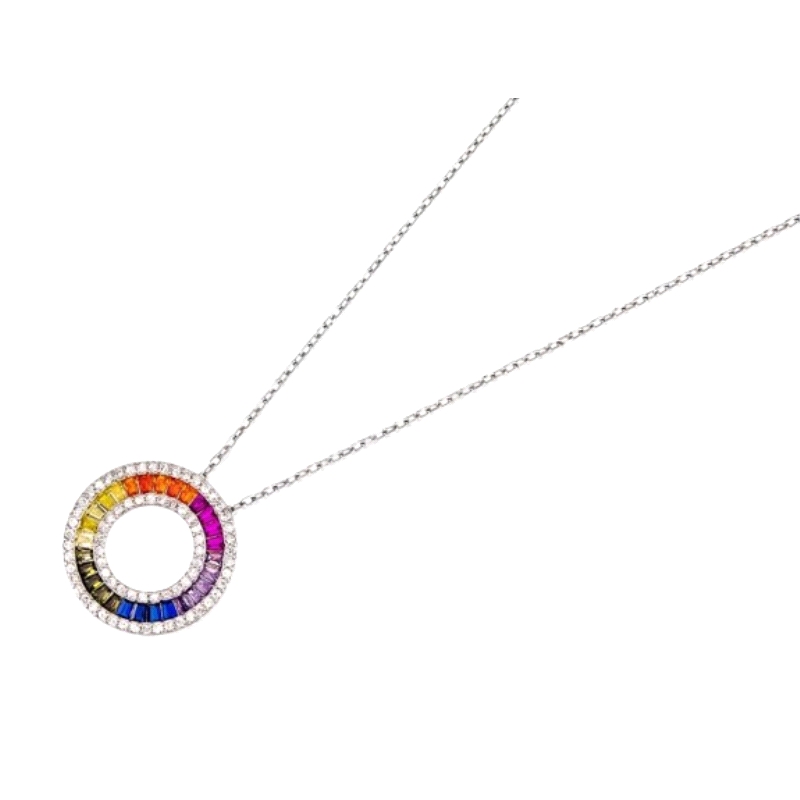 <STRONG>Collar plata mujer</STRONG> disco multicolor.<STRONG> Collar</STRONG> de <STRONG>mujer</STRONG> con disco afornado con c