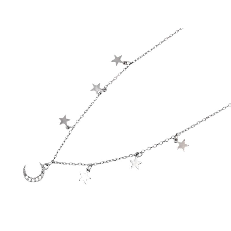 <STRONG>Gargantilla plata</STRONG> colgantes<STRONG> luna y estrellas</STRONG>. <STRONG>Collar</STRONG> para <STRONG>mujer</STRO