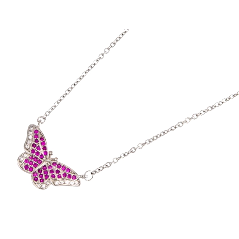 <STRONG>Collar plata mariposa</STRONG> rosa <STRONG>mujer</STRONG>. <STRONG>Collar</STRONG> fabricado en <STRONG>plata </STRONG>