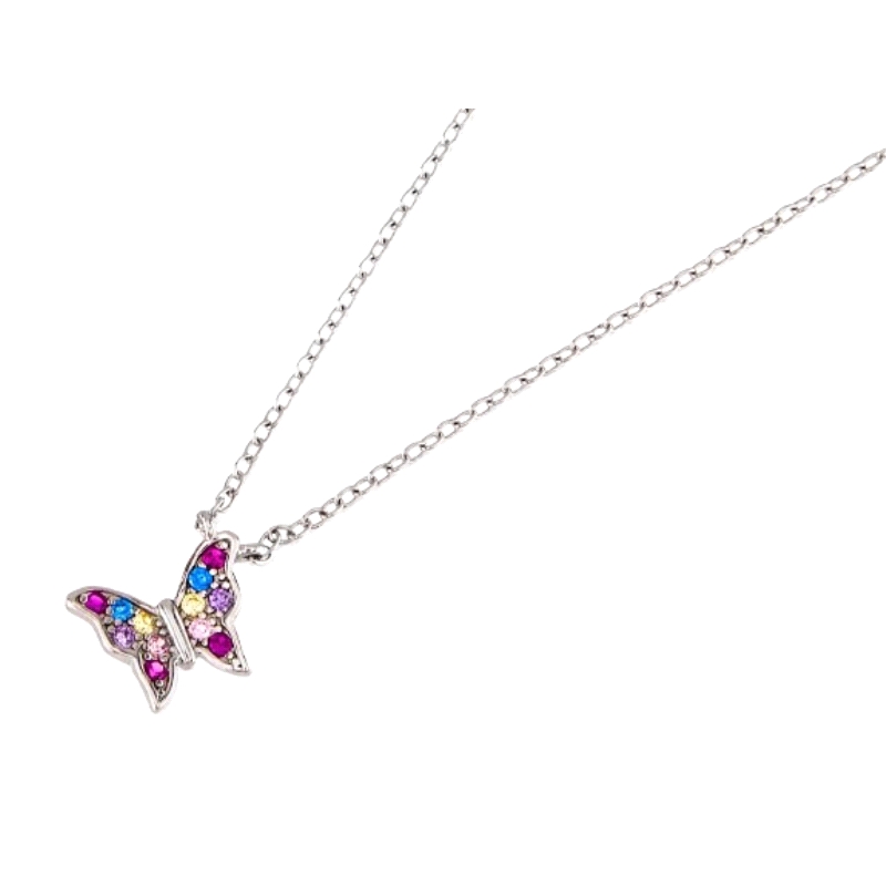 <STRONG>Collar plata mariposa</STRONG> colores <STRONG>mujer</STRONG>. <STRONG>Gargantilla</STRONG> para <STRONG>mujer</STRONG> 