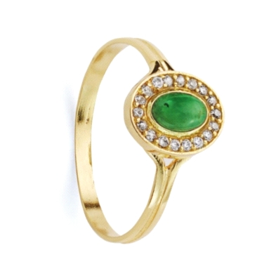 Anillo para mujer fabricado en oro de 18 kilates.<BR>Oval con circonitas y piedra verde. Anillo para mujer fabricado en oro de 18 kilates.<BR>Oval con circonitas y piedra verde.
