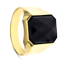 <p>Sello de caballero fabricado en oro de 18 kilates<br />Piedra onix rectangular facetado 14x12mm<br />Este producto se entrega
