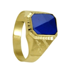 <p>Sello Caballero fabricado en oro de 18 kilates (2)<br />Piedra Rectangular Facetada Azul, 12x10 mm<br /><span>Este producto s