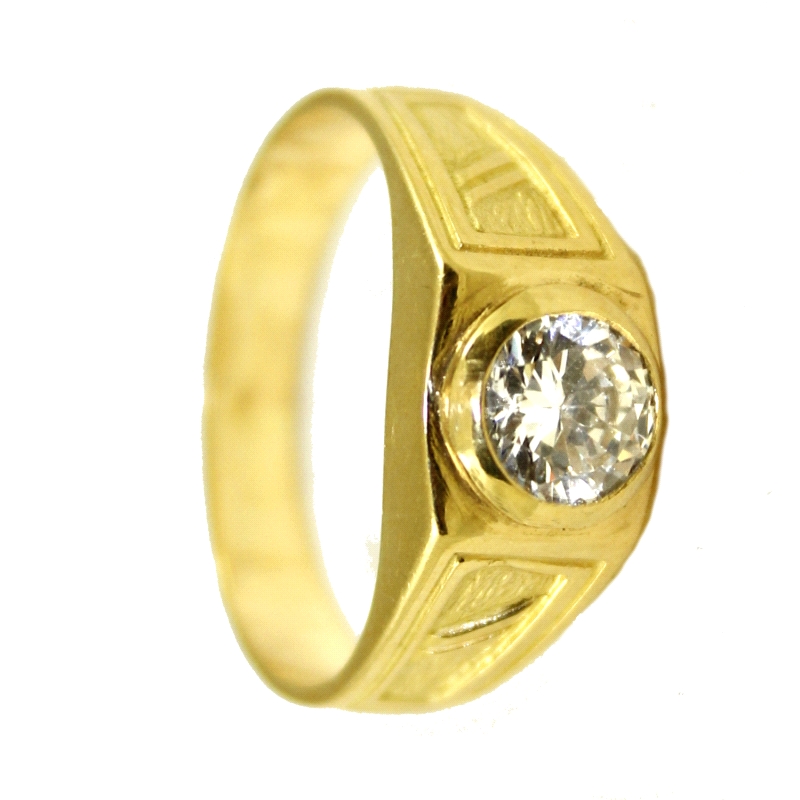 <P>Solitario hombre oro 18k lineas talladas&nbsp; <BR>Anillo para hombre con tallados a los lados y circonita central<BR>Fabrica