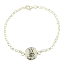 Pulsera para mujer con una medalla del cautivo de 15 mm.<BR>Modelo rolo, largo 18 cm, fabricada en plata de Ley.