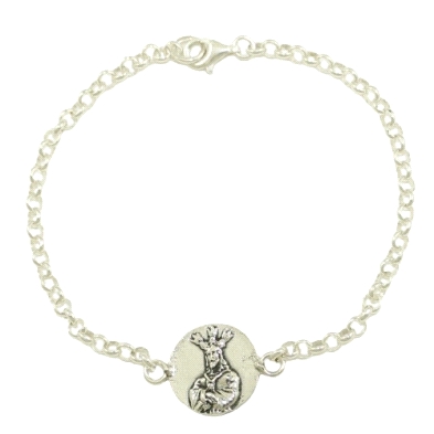 Pulsera para mujer con una medalla del cautivo de 15 mm.<BR>Modelo rolo, largo 18 cm, fabricada en plata de Ley. Pulsera para mujer con una medalla del cautivo de 15 mm.<BR>Modelo rolo, largo 18 cm, fabricada en plata de Ley.