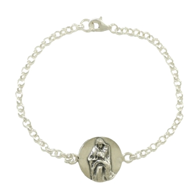 Pulsera de la Virgen de la Piedad para mujer<BR>Medalla de la Piedad de 17 mm, ancho del eslabon 3 mm, cie Pulsera de la Virgen de la Piedad para mujer<BR>Medalla de la Piedad de 17 mm, ancho del eslabon 3 mm, cie