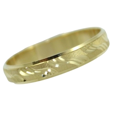 <STRONG>Alianza oro 4 mm con dibujo<BR></STRONG>Este <STRONG>anillo para boda</STRONG>&nbsp;fondo rallado y dibujos en brillo fo