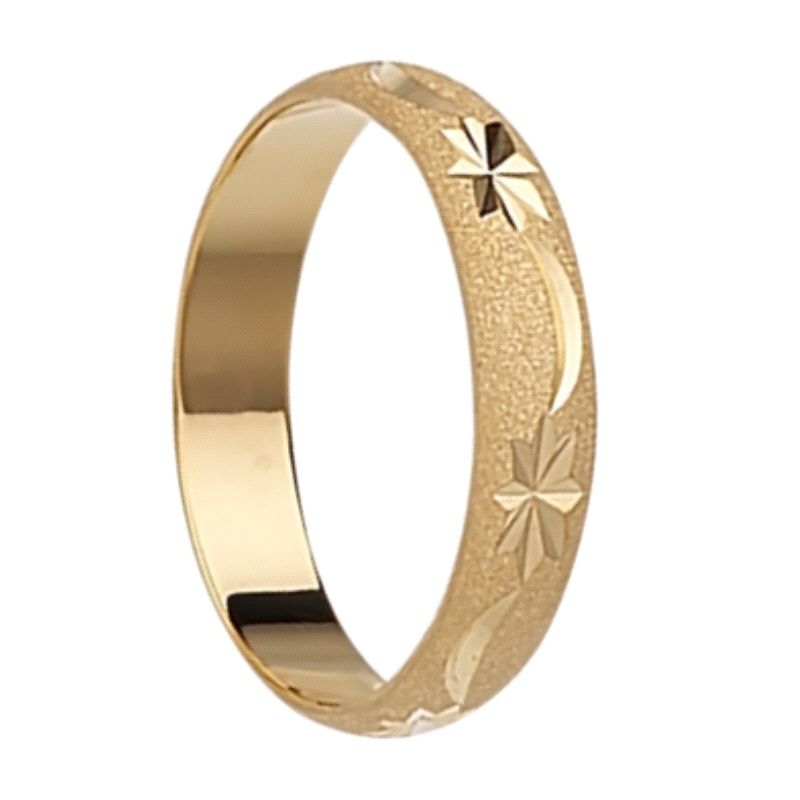 <STRONG>Alianza oro tallada 3 mm lunas y estrellas. Anillo de boda oro amarillo 3mm </STRONG>tallado con dibujo de lunas y estre