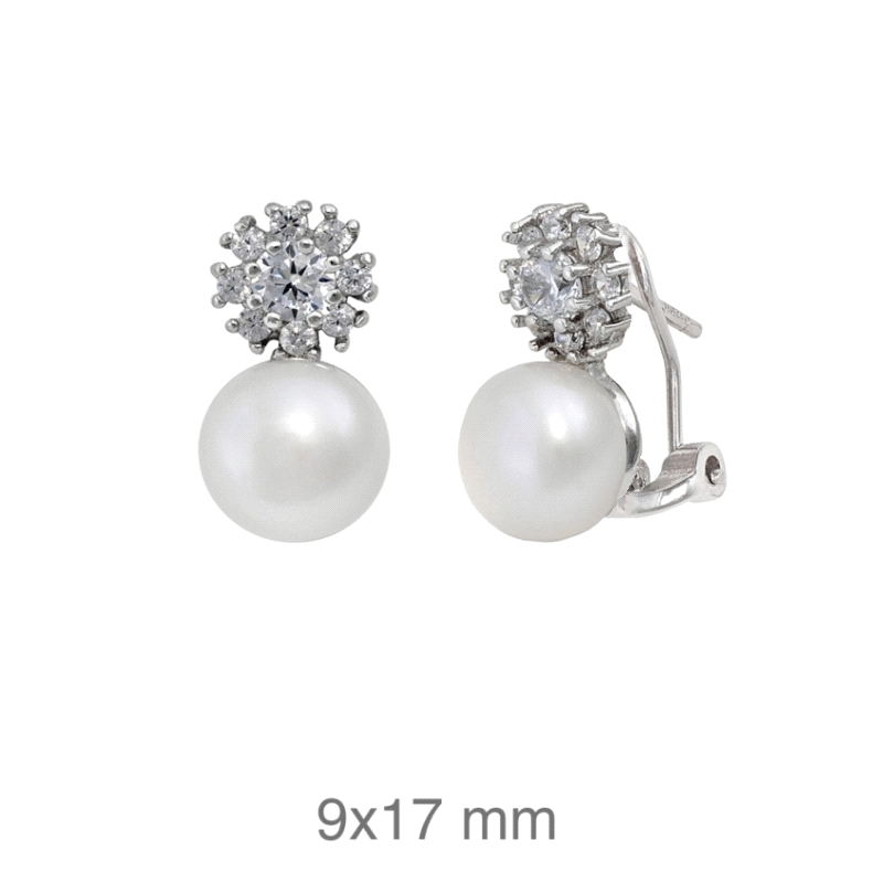 <STRONG>Pendiente mujer plata</STRONG> con perla y circonitas. <STRONG>Pendiente para mujer</STRONG> fabricado en <STRONG>plata<