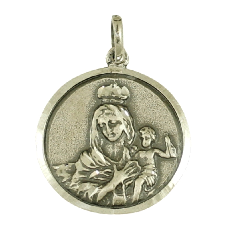 <STRONG>Colgante Virgen del Carmen 27mm plata</STRONG>. Medalla de la Virgen del Carmen de 27mm fabricada en plata de primera le