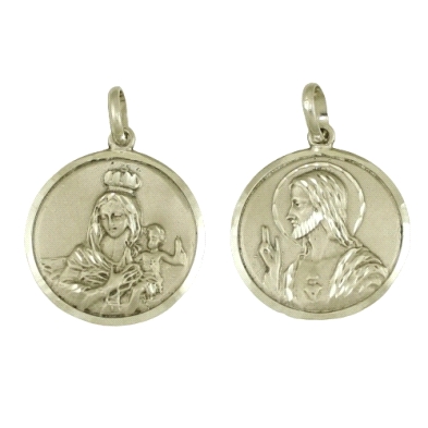 <STRONG>Medalla Virgen del Carmen escapulario plata 27mm</STRONG>. Medalla de escapulario de la Virgen del Carmen y del Corazón 