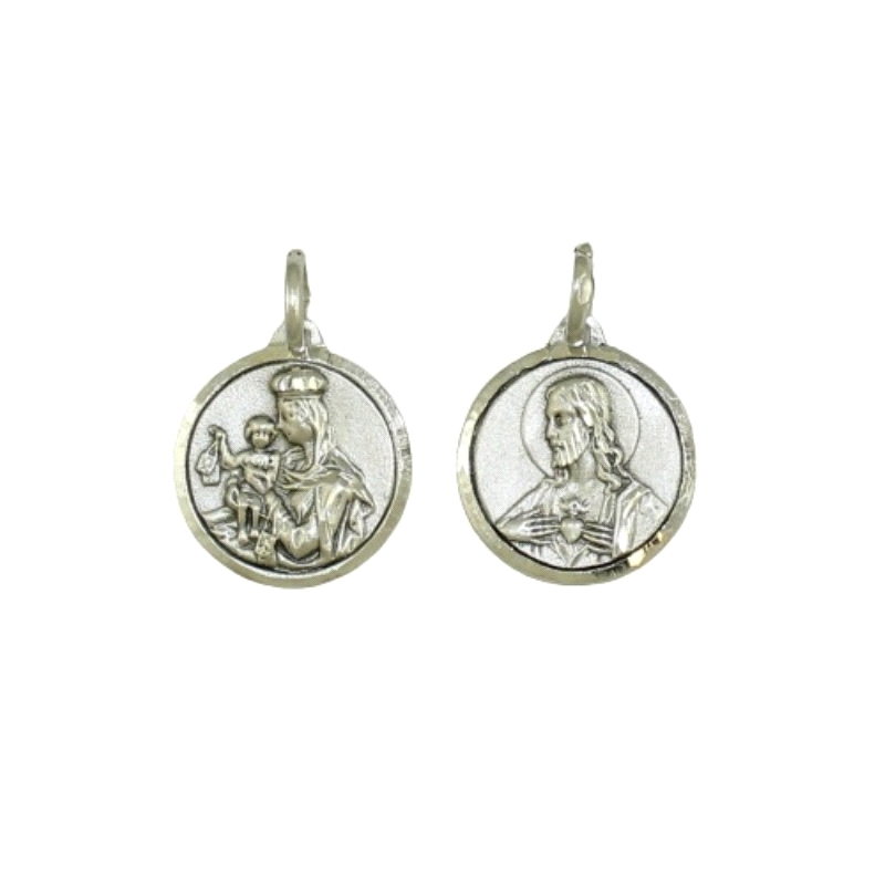 <STRONG>Medalla Escapulario Virgen del Carmen plata 17mm</STRONG>. Medalla de escapulario de la Virgen del Carmen y el Sagrado C