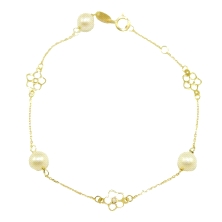 <STRONG>Pulsera comunión oro flor</STRONG> y <STRONG>perlas</STRONG>. <STRONG>Pulsera </STRONG>para <STRONG>niña</STRONG> de <ST