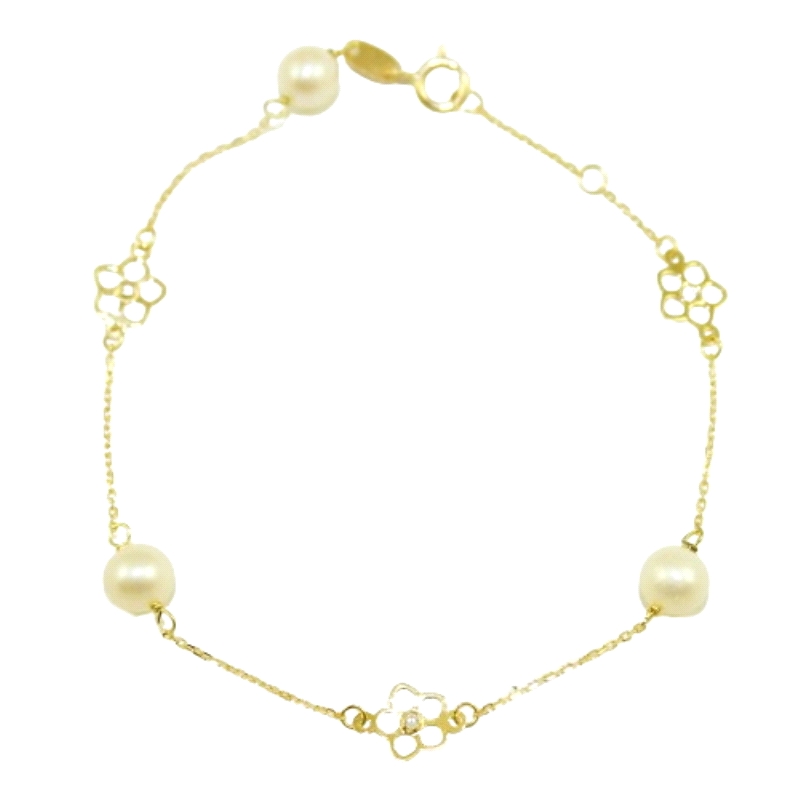 <STRONG>Pulsera comunión oro flor</STRONG> y <STRONG>perlas</STRONG>. <STRONG>Pulsera </STRONG>para <STRONG>niña</STRONG> de <ST