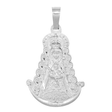<P>Medalla <STRONG>Virgen del Rocio</STRONG> <BR>Medida: 39x26mm (con asa incluida) <BR>Fabricada en <STRONG>Plata de 1ª Ley</ST