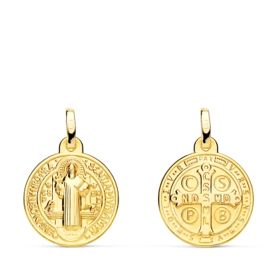 <STRONG>Medalla oro San Benito 16mm</STRONG>. <STRONG>Colgante San Benito</STRONG> fabricado en <STRONG>oro</STRONG> de <STRONG>
