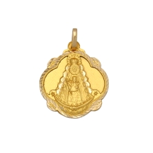 <STRONG>Medalla Virgen del Rocio 16 mm pandereta oro 18k</STRONG>. <STRONG>Medalla</STRONG> con forma de pandereta de la <S