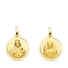 <STRONG>Medalla 16 mm escapulario oro 18k bisel</STRONG>. Medalla escapulario Virgen del Carmen y Corazón de Jesus. Medalla esca