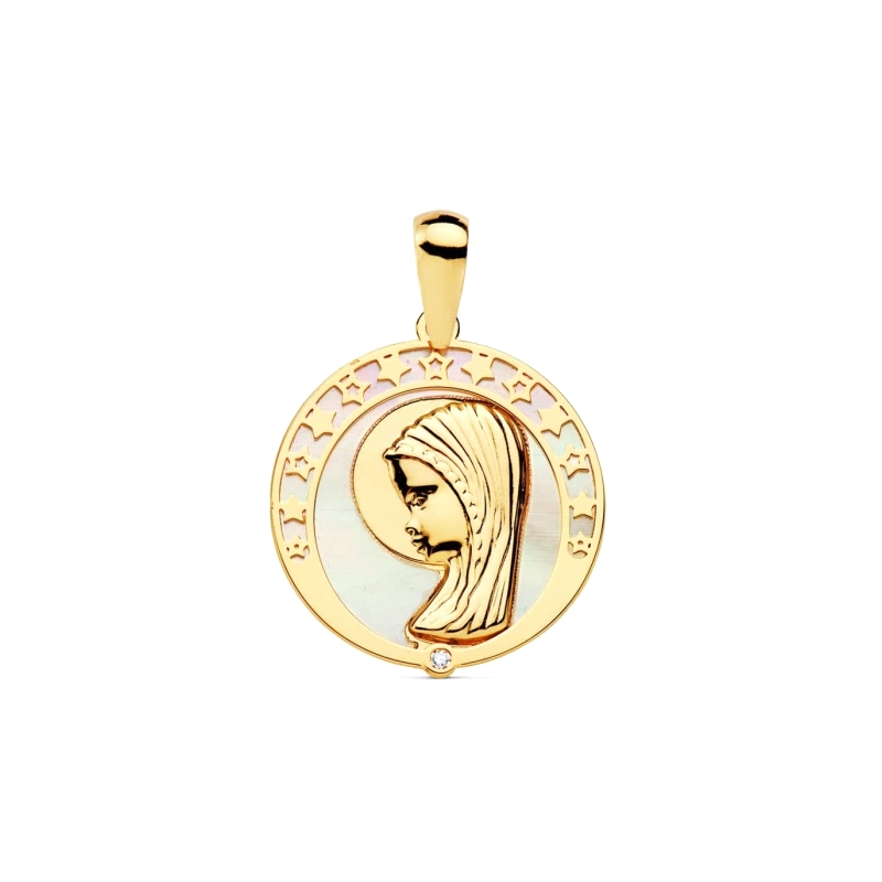 <STRONG>Medalla virgen niña</STRONG> de nacar y <STRONG>oro 18 kilates</STRONG>. <STRONG>Medalla</STRONG> de <STRONG>virgen niña