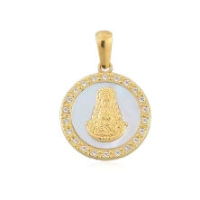 <STRONG>Medalla Virgen del Rocio 13 mm oro 18k nacar</STRONG>. <STRONG>Colgante</STRONG> con la silueta de la <STRONG>Virgen del