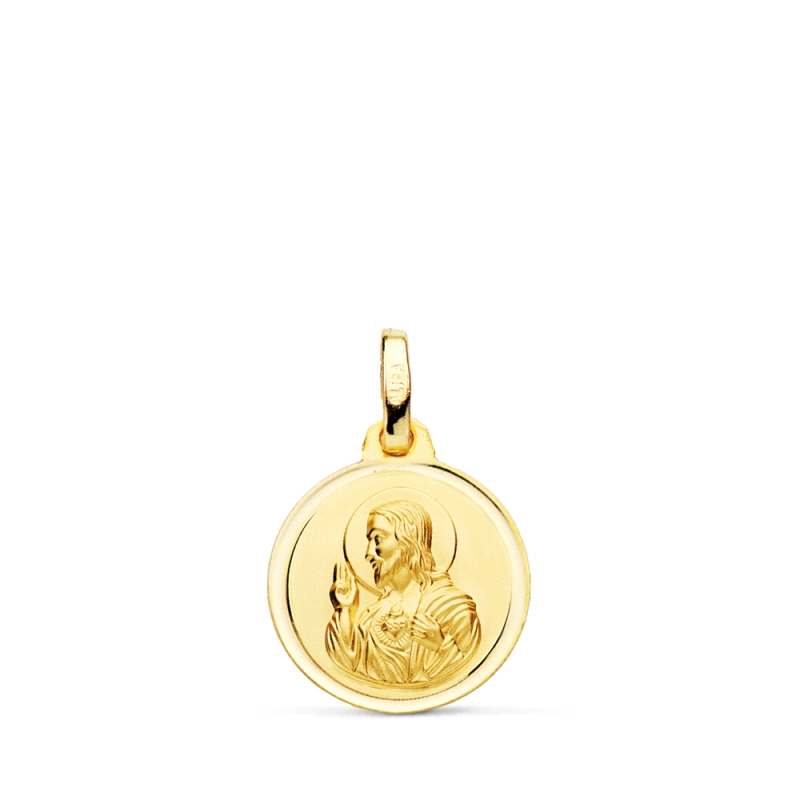 <STRONG>Medalla 14 mm Corazón de Jesús oro 18k bisel</STRONG>. Medalla del <STRONG>Sagrado Corazón de Jesús</STRONG> con un diam