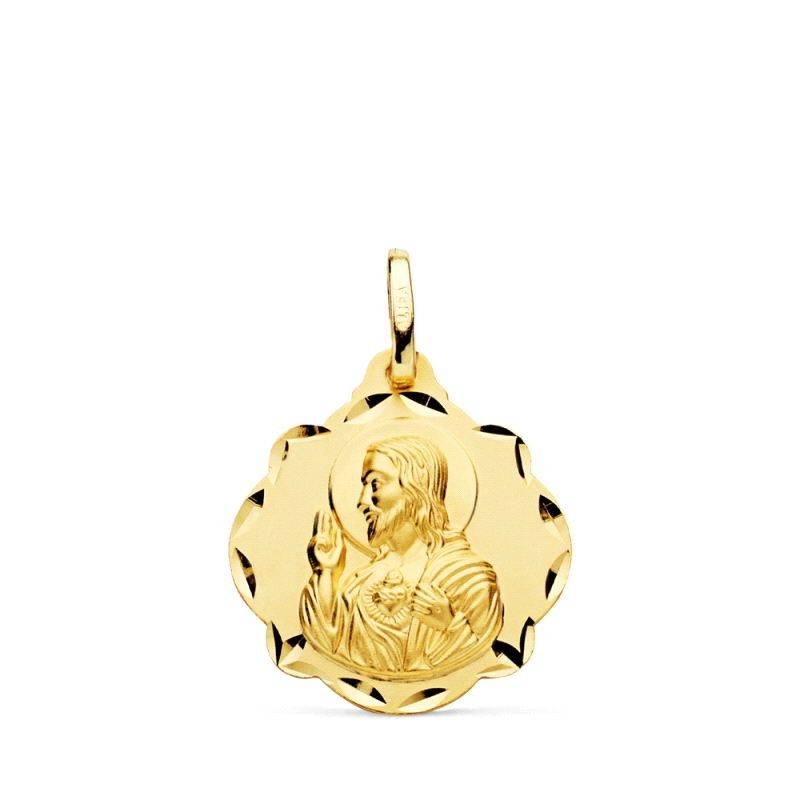<STRONG>Medalla 20 mm Corazón de Jesús calada oro 18k helice</STRONG>. Medalla del <STRONG>Corazón de Jesús</STRONG> con acabado