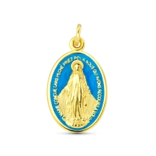 <STRONG>Medalla Virgen Milagrosa 20 x 14 mm oro 18k azul</STRONG>. Medalla de la <STRONG>Virgen Milagrosa</STRONG> esmaltada en 