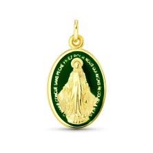 <STRONG>Medalla Virgen Milagrosa 20 x 14 mm oro 18k verde</STRONG>.&nbsp;Colgante de la <STRONG>Virgen Milagrosa</STRONG> esmalt