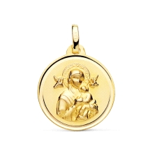 <STRONG>Medalla Virgen Perpetuo Socorro 18 mm oro 18k bisel</STRONG>. Medalla de la Virgen del Perpetuo Socorro con acabado mate