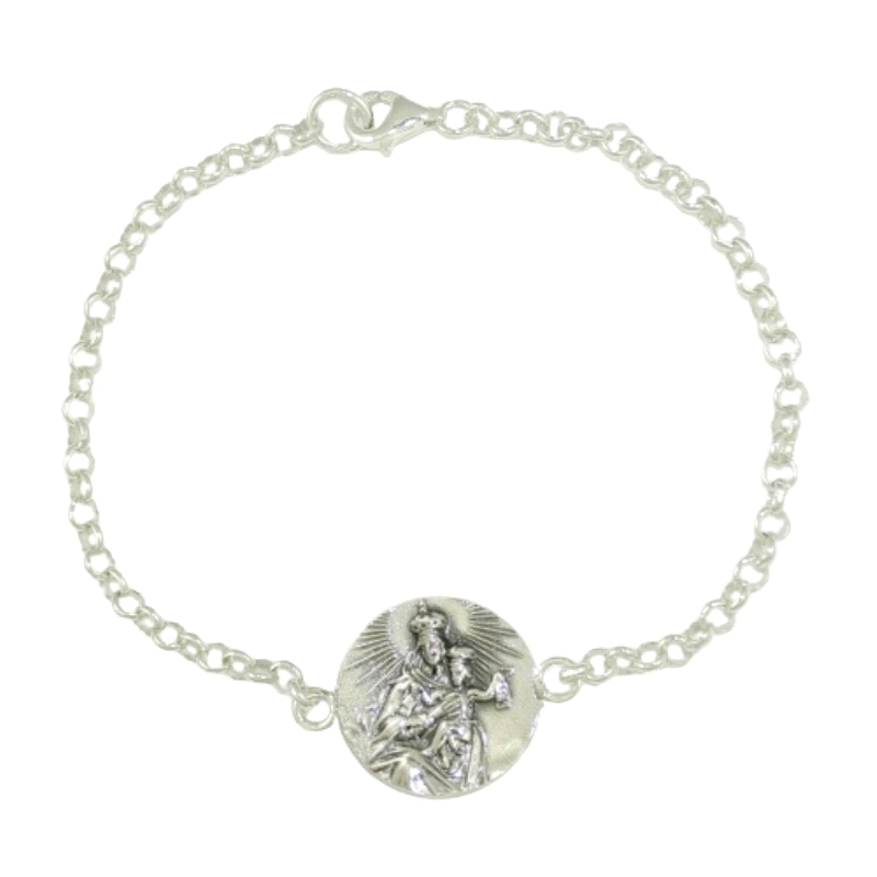 Pulsera plata escapulario Virgen del Carmen Corazón de Jesus.<BR>Pulsera para mujer con una medalla de escapulario de 16 mm.<BR>
