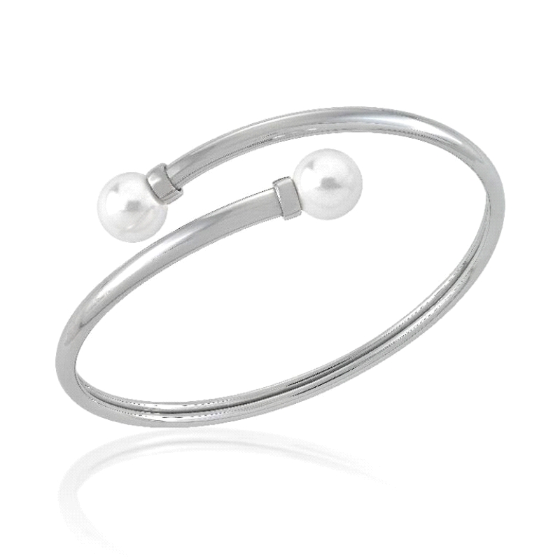 <STRONG>Pulsera perla Majorica acero 16000.01.A.B58.000.1</STRONG>. Pulsera Majorica para mujer lisa con topes y dos <STRONG>per