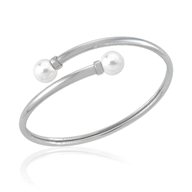 <STRONG>Pulsera perla Majorica acero 16000.01.A.B58.000.1</STRONG>. Pulsera Majorica para mujer lisa con topes y dos <STRONG>per