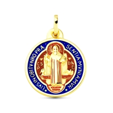 <STRONG>Medalla San Benito 20 mm oro 18k esmaltada</STRONG>. Medalla religiosa de <STRONG>San Benito</STRONG> con un diámet