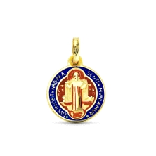 <STRONG>Medalla San Benito 14 mm oro 18k esmaltada</STRONG>. Medalla religiosa de <STRONG>San Benito</STRONG> con un diámetro de
