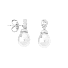 Pendiente de plata Majorica 12267.01.2.e00.001<BR>Pendiente con perla en forma de lagrima de 8mm y circonita<BR>Cierre de presió
