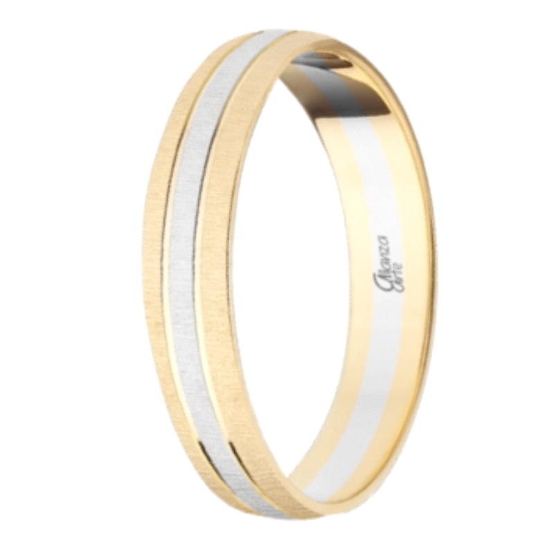 <STRONG>Alianza 9 kilates bicolor&nbsp;4mm&nbsp;plana diamantada<BR>Alianza oro 9 kilates</STRONG> 4mm con acabado diamantado,&n