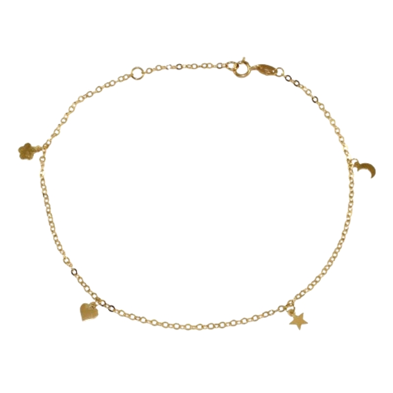 <STRONG>Pulsera tobillera oro amarillo 18k estrella y luna</STRONG>. Tobillera con colgantes fabricada en <STRONG>oro</STRONG> d